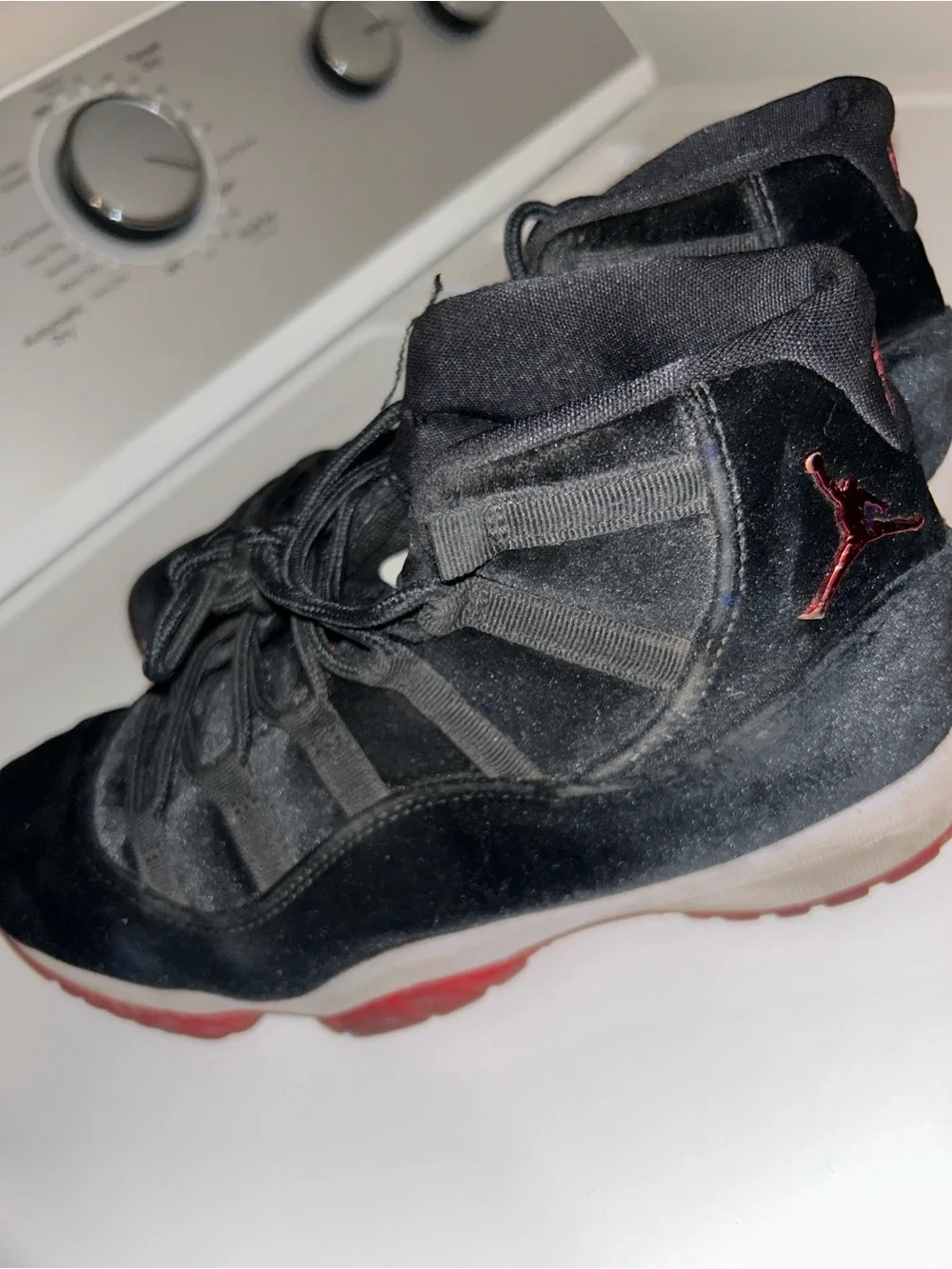 Jordan Black Velvet Low with Red Accents